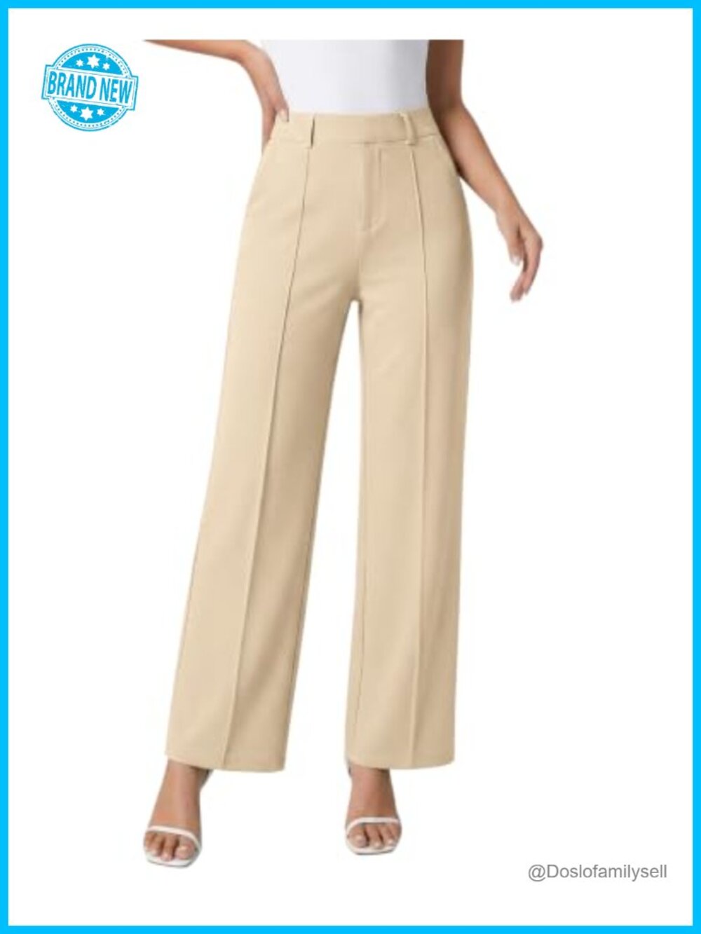Women's Wide Leg Dress Pants Stretchy High Waist Pull On Slacks Pockets